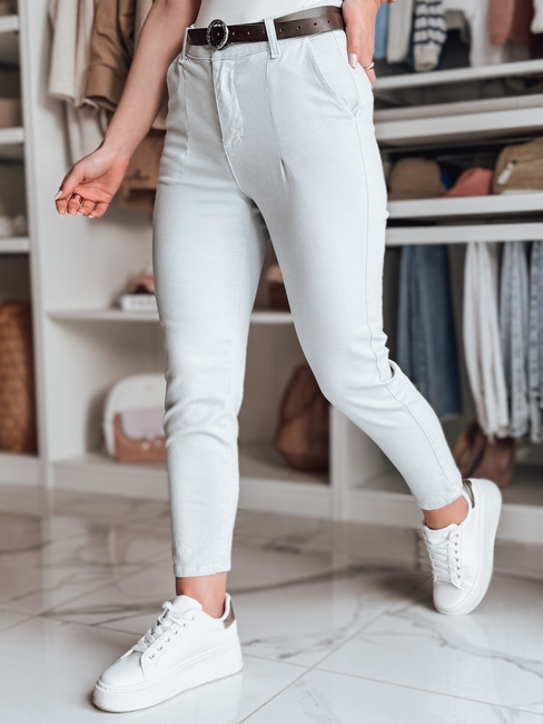 Spodnie damskie slim fit z paskiem TAIRONIK jasnoszare Dstreet UY2538