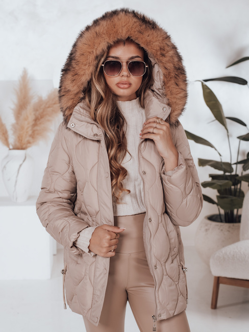 Kurtka zimowa damska LUMORE pikowana z kapturem beżowa Dstreet TY5011