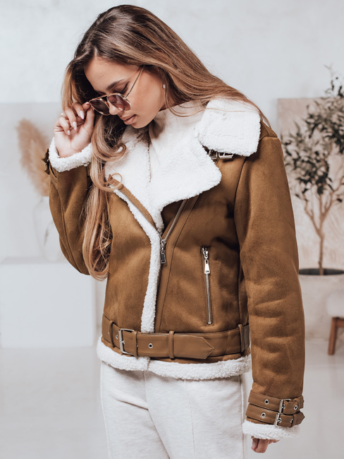 Kurtka damska LEVERINO zamszowa z kożuszkiem kamelowa Dstreet TY4733