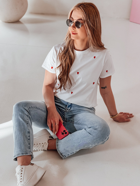 T-shirt damski oversize w serca ROMAFINA biały Dstreet RY2889