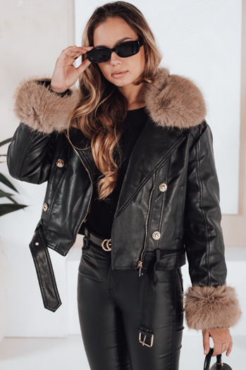 Kurtka skórzana damska z futerkiem czarna Dstreet TY5210