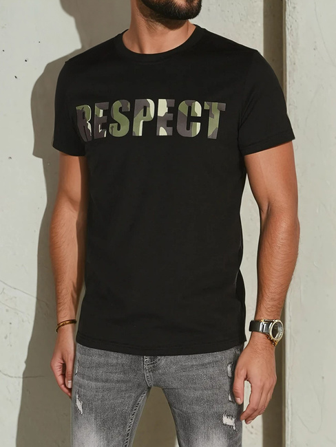 T-shirt męski z nadrukiem czarny Dstreet RX5667