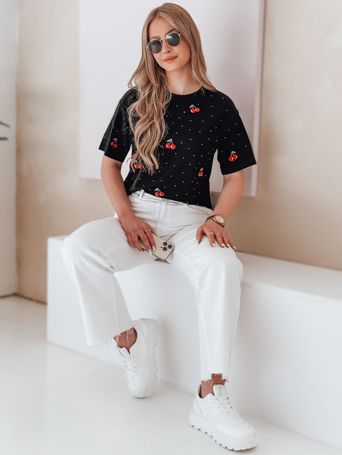 T-shirt damski w wiśnie FRUTTIKA czarny Dstreet RY2891