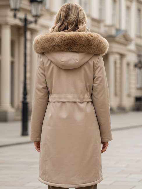 Kurtka zimowa damska parka z futerkiem beżowa Dstreet TY5112