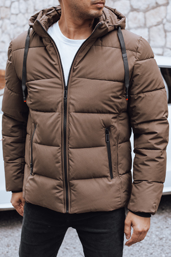 Kurtka męska zimowa pikowana z kapturem brązowa Dstreet TX5064