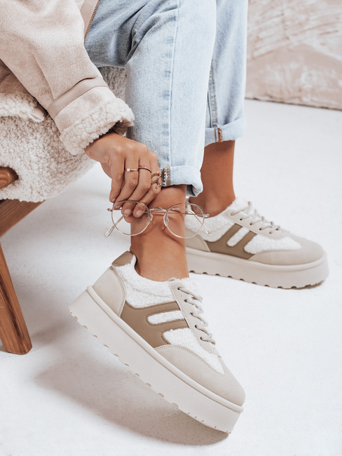 Sneakersy damskie ocieplane na platformie beżowe Dstreet ZY1080