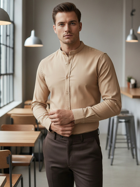 Koszula męska SLIM FIT casualowa beżowa ze stójką Dstreet DX2601