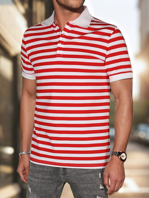 Koszulka męska polo w paski biała Dstreet PX0643