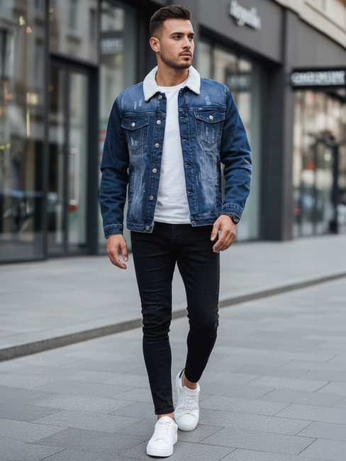Kurtka męska jeansowa ocieplana z kożuchem niebieska Dstreet TX4727z