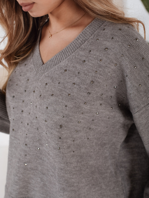 Damski sweter z dekoltem V VERALIA szary Dstreet MY2519