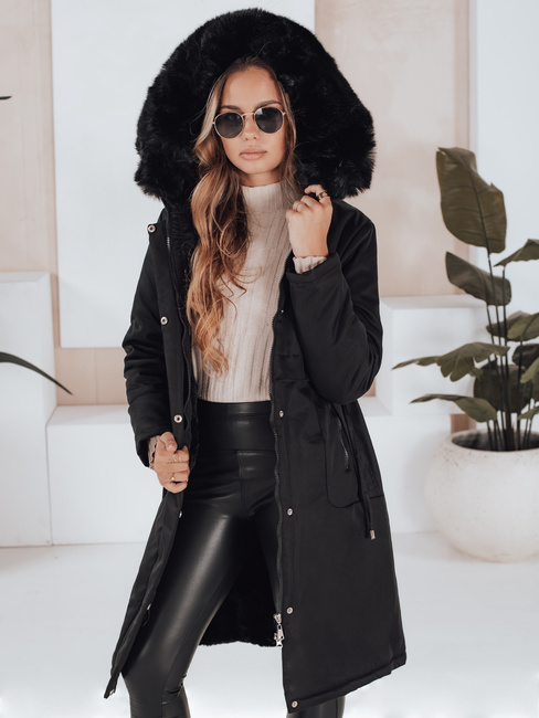 Kurtka zimowa damska parka z futerkiem czarna Dstreet TY5113