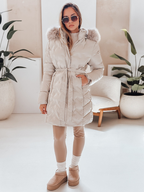Kurtka zimowa damska CASSERIE pikowana z kapturem jasnobeżowa Dstreet TY4926