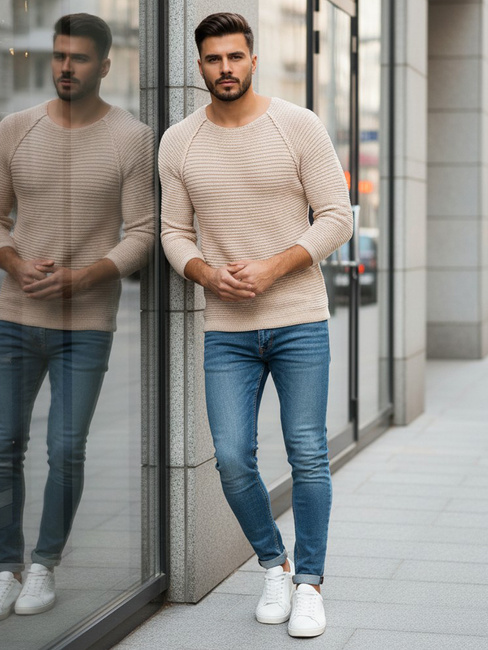 Sweter męski wkładany przez głowę beżowy WX1578