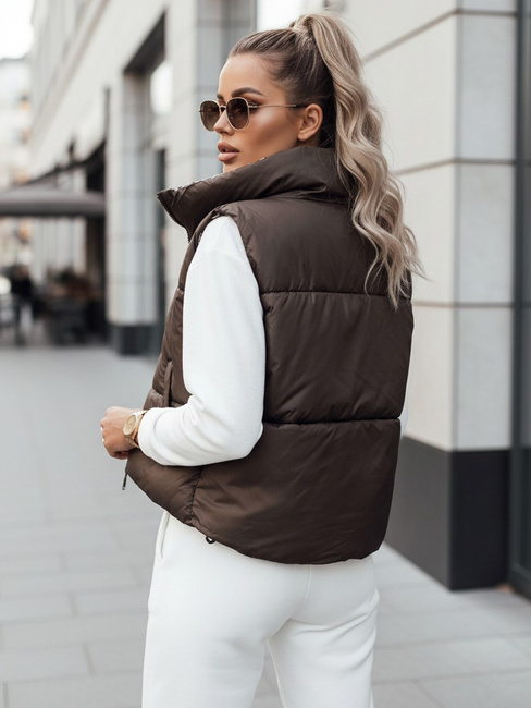 Kamizelka damska LEOVELLA przejściowa krótka pikowana dwustronna kawowa Dstreet TY4648