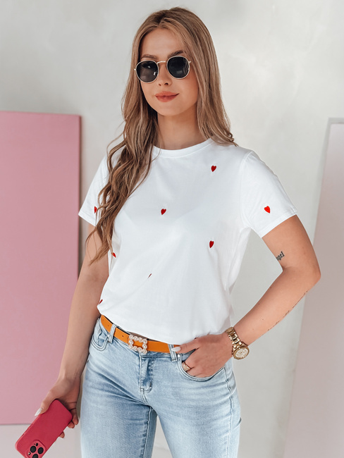 T-shirt damski oversize w serca ROMAFINA biały Dstreet RY2889