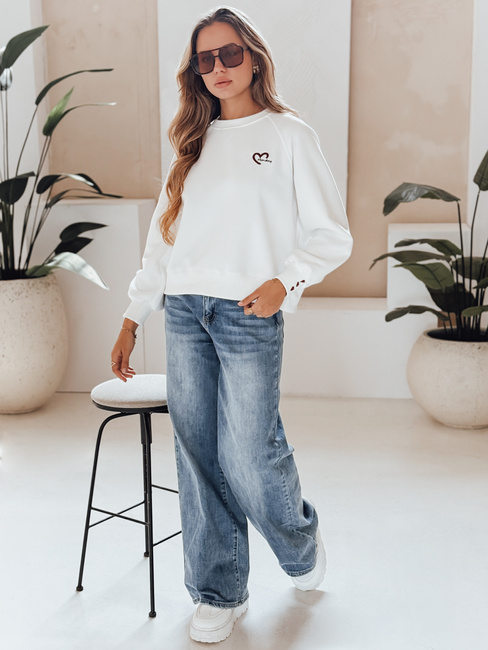 Bluza damska oversize z haftem serc MONLOVE biała Dstreet BY1507