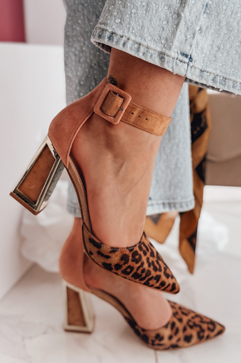 Czółenka damskie na wysoki słupku ELEHILL panterka Dstreet ZY0725