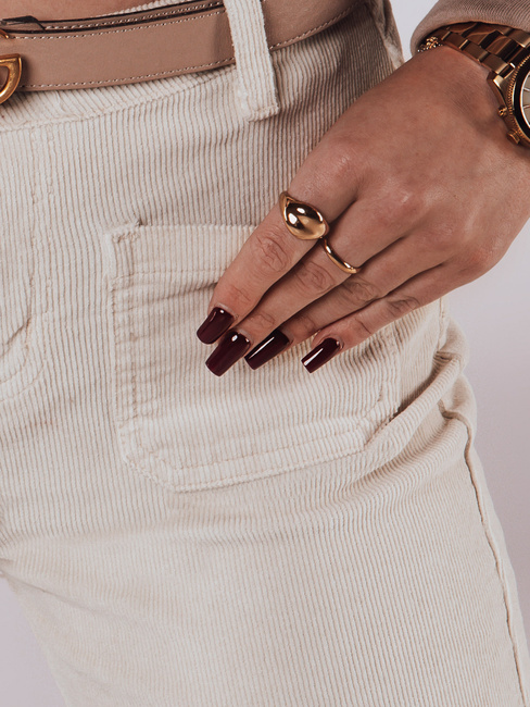 Spodnie damskie sztrukoswe wide leg WELVIA jasnobeżowe Dstreet UY2302