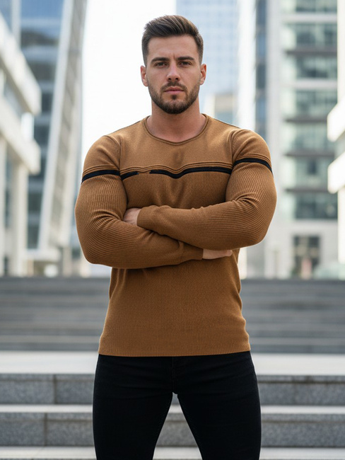 Sweter męski wkładany przez głowę kamelowy Dstreet WX1625