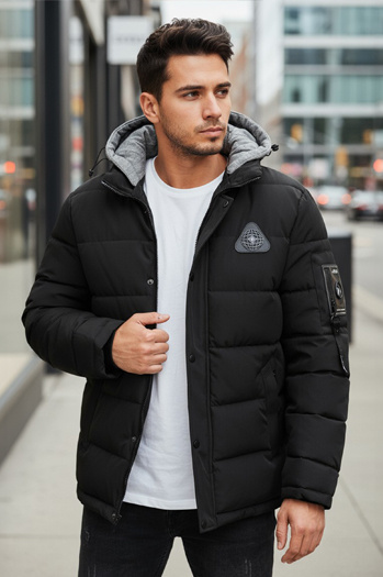 Kurtka męska zimowa z kapturem czarna Dstreet TX5091