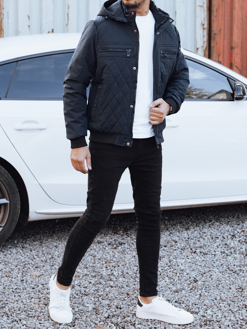 Kurtka męska przejściowa pikowana z kapturem granatowa Dstreet TX5038