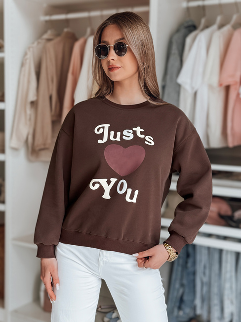 Bluza damska oversize z nadrukiem JUST LOVE YOU brązowa Dstreet BY1477