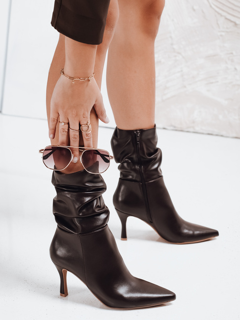 Botki na obcasie z marszczoną cholewką brązowe Dstreet ZY1140