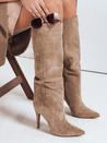 Kozaki damskie na obcasie zamszowe beżowe Dstreet ZY1113