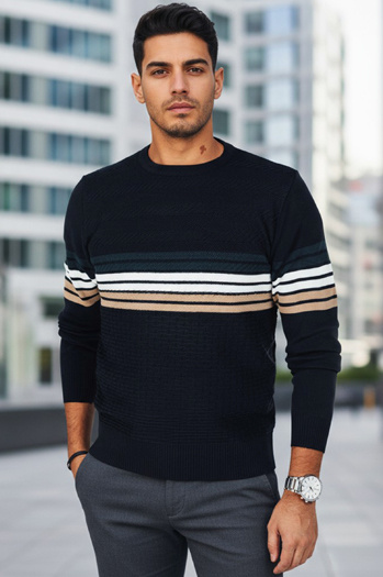 Sweter męski w paski granatowy Dstreet WX2323