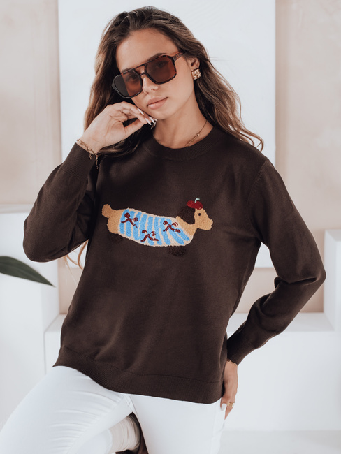 Damski sweter z aplikacją psa CHICPAWS brązowy Dstreet MY2544