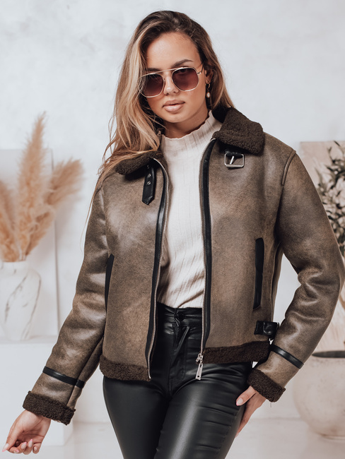 Kurtka damska zamszowa z kożuszkiem KASAMIRA coffee Dstreet TY4740