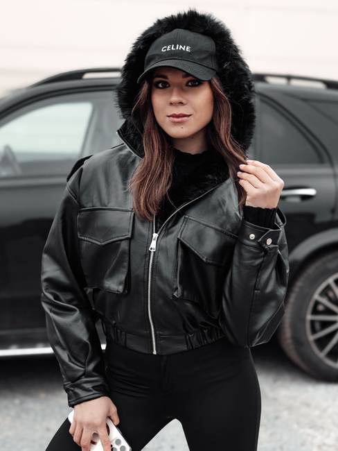 Kurtka skórzana damska z futerkiem SOFTREBEL czarna Dstreet TY4762