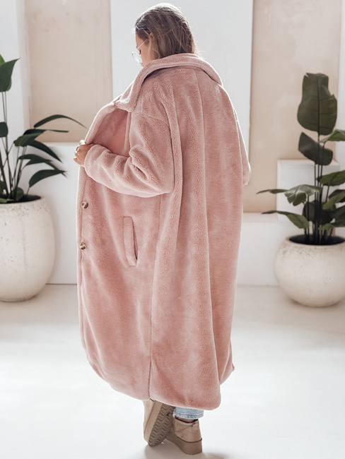 Płaszcz zimowy damski teddy futrzany długi różowy Dstreet NY0751