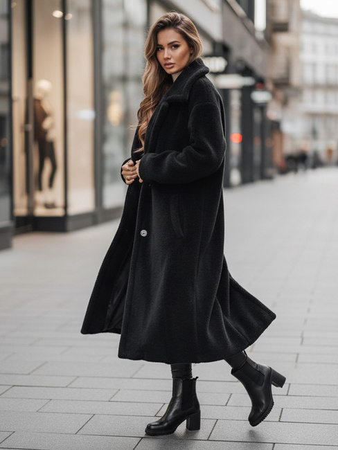 Płaszcz zimowy damski teddy futrzany długi czarny Dstreet NY0760z