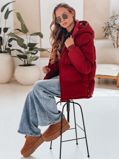 Kurtka damska MISSFROST pikowana z kapturem bordowa Dstreet TY4960