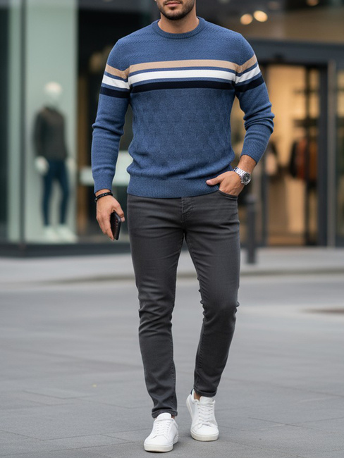 Sweter męski w paski niebieski Dstreet WX2336