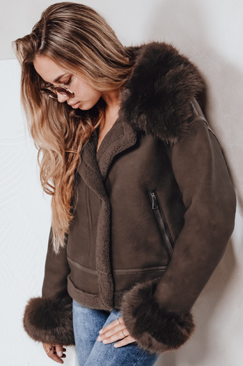 Kurtka damska skórzana z futerkiem brązowa Dstreet TY5243
