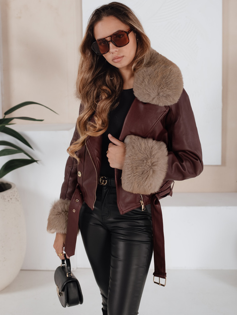 Kurtka skórzana damska z futerkiem bordowa Dstreet TY5208