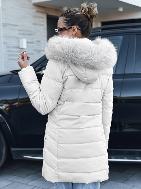 Kurtka damska zimowa pikowana z futerkiem beżowa Dstreet TY5464