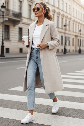 Płaszcz damski oversize MANTOVA długi jasnobeżowy Dstreet NY0738