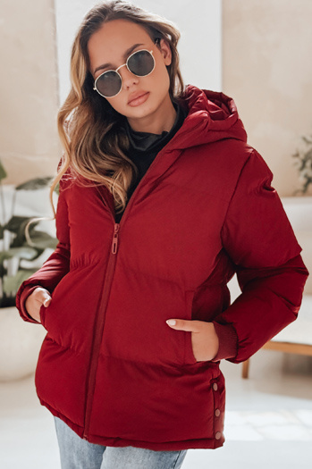 Kurtka damska MISSFROST pikowana z kapturem bordowa Dstreet TY4960