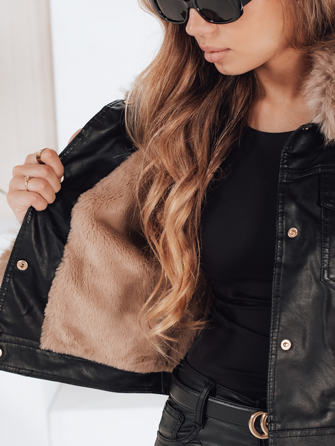 Kurtka skórzana damska z futerkiem czarna Dstreet TY5210