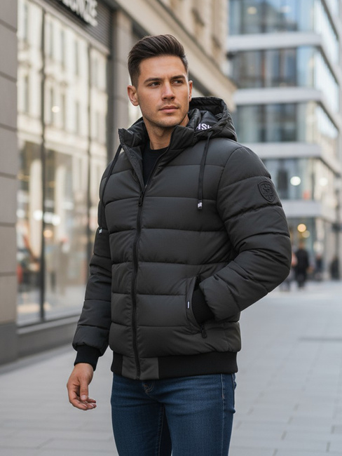 Kurtka męska zimowa pikowan z kapturem ciemnosza Dstreet TX5095
