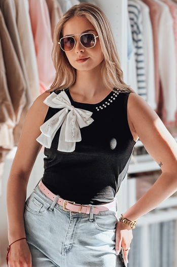 T-shirt damski na ramiączkach z kokardą PERBOW czarny Dstreet RY2733