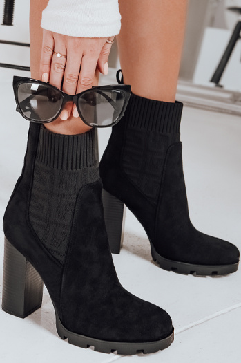 Botki damskie zamszowe na obcasie czarne Dstreet ZY1298