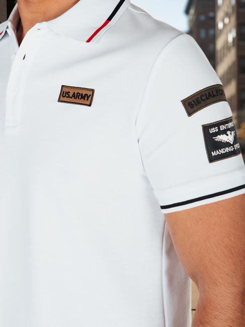 Koszulka męska polo z naszywkami biała Dstreet PX0635