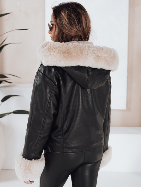 Kurtka damska ramoneska skórzana z futerkiem czarna Dstreet TY5118