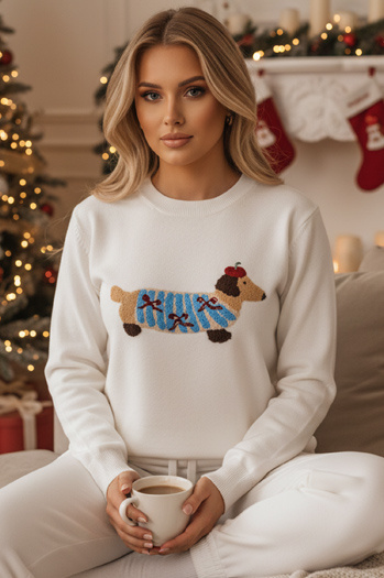 Damski sweter z aplikacją psa CHICPAWS kremowy Dstreet MY2542z