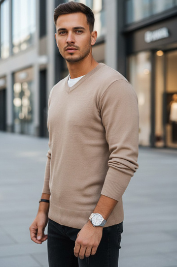 Sweter męski w serek kamelowy Dstreet WX2318