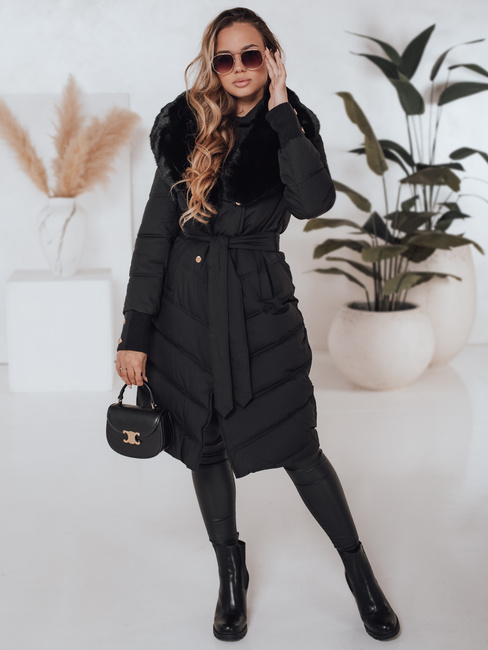 Kurtka zimowa damska pikowana z futerkiem czarna Dstreet TY5076